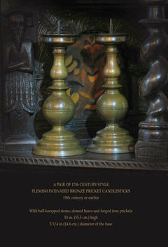Fine Pair of 17th Century Style Flemish Patinated Bronze Pricket Candlesticks
