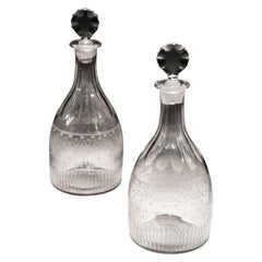 Fine Pair of 18th Century Decanters Engraved with Swags and Stars