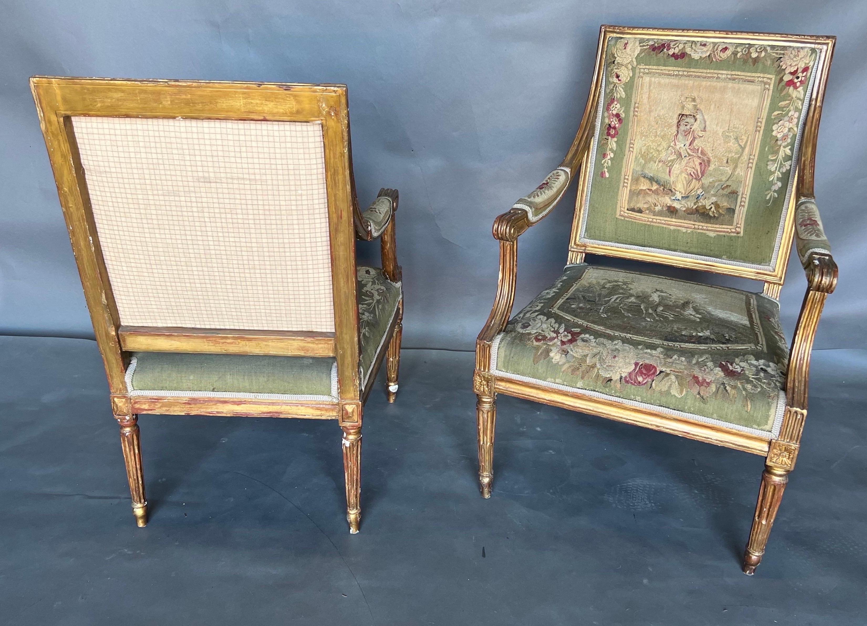 Fine pair of 18th century French Aubusson upholstered Fauteuils For Sale 5