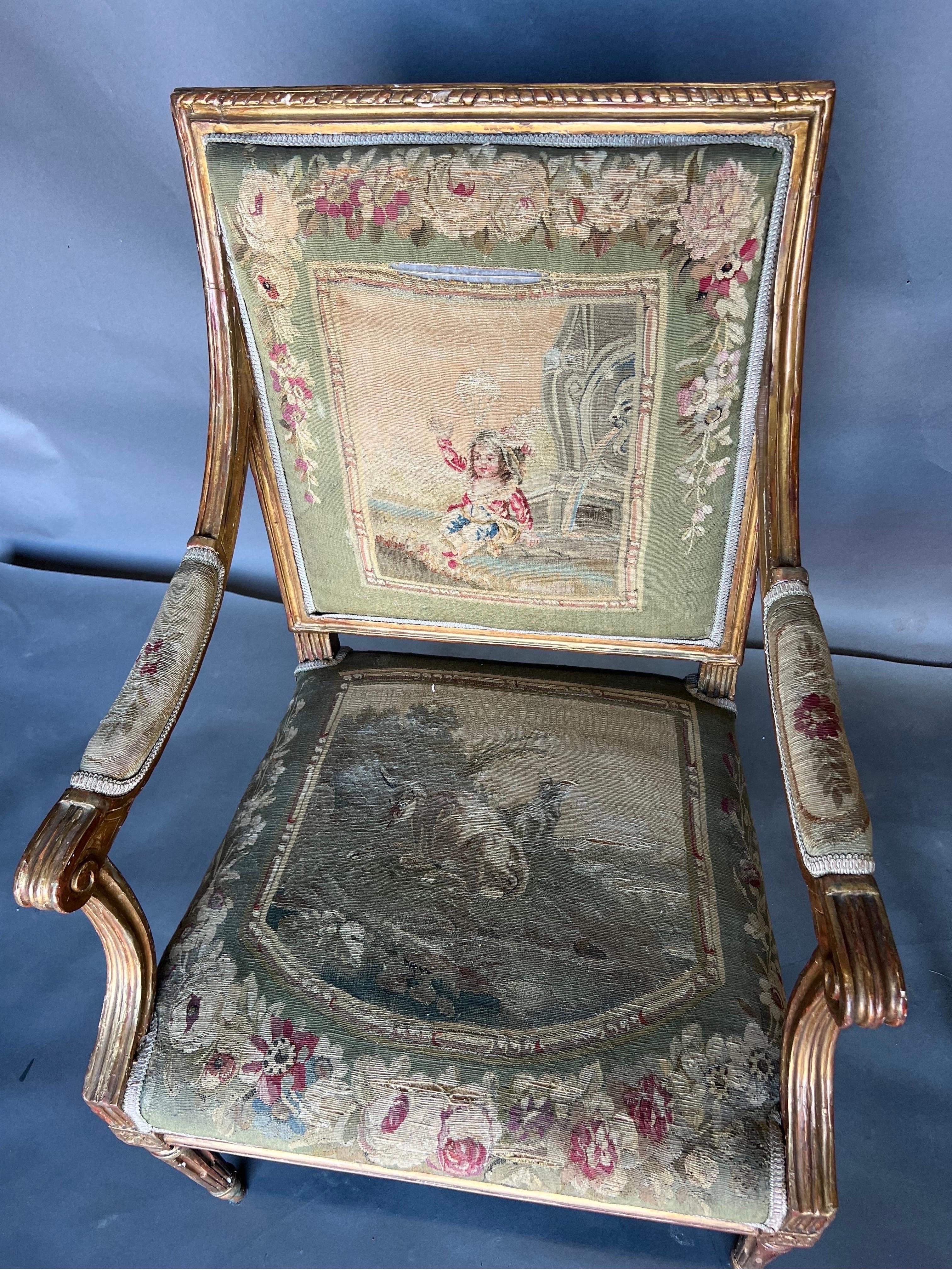 18th Century and Earlier Fine pair of 18th century French Aubusson upholstered Fauteuils For Sale