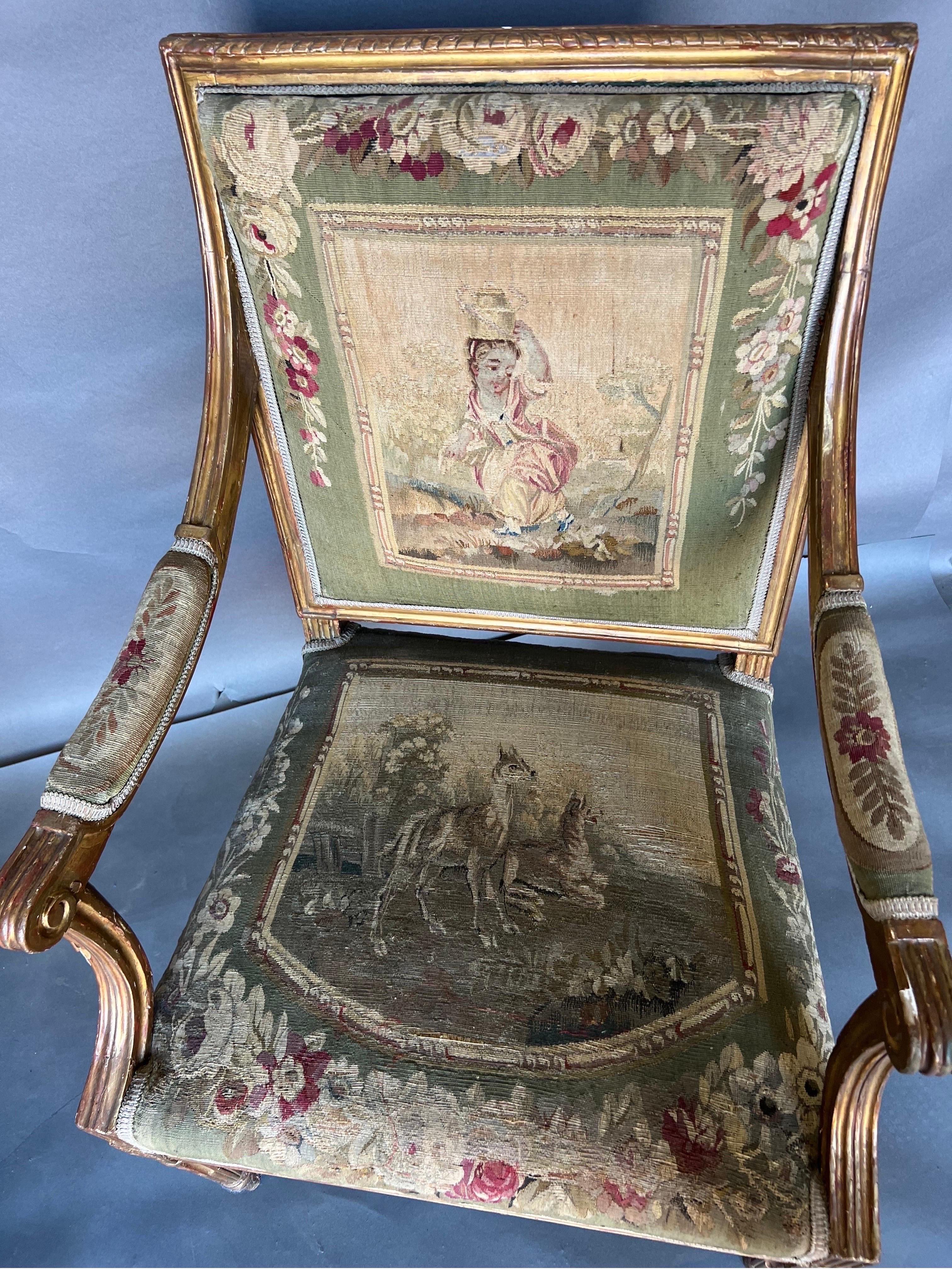 Tapestry Fine pair of 18th century French Aubusson upholstered Fauteuils For Sale