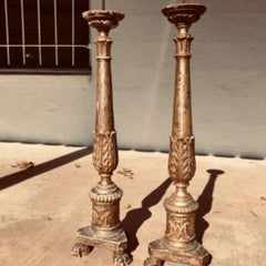 Fine Pair of 18th Century French Carved Giltwood Pricket Sticks