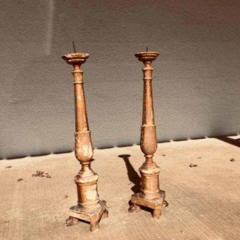 Fine Pair of 18th Century French Carved Giltwood Pricket Sticks 3