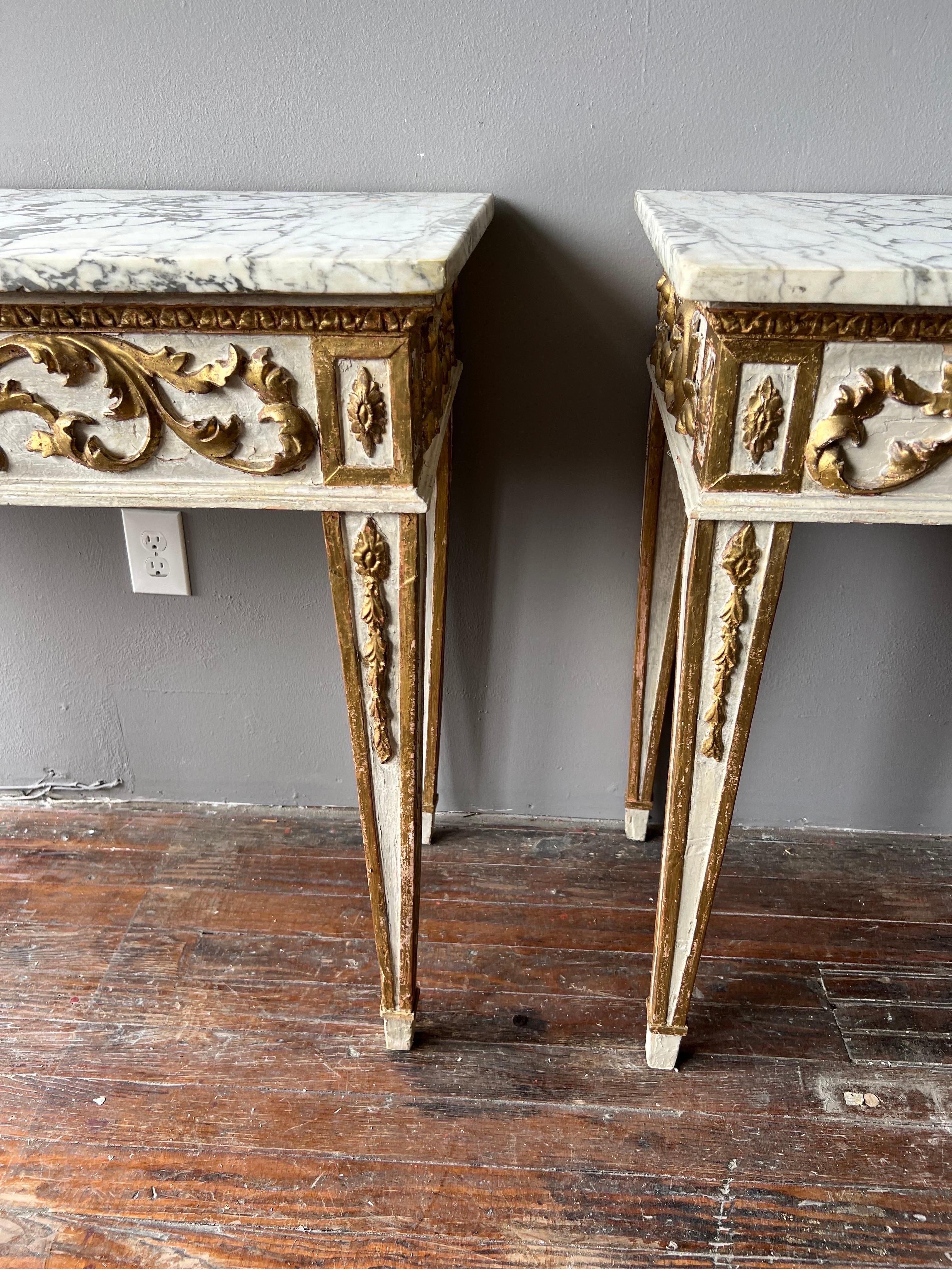 Fine Pair of 18th Century French Neoclassical Giltwood Marble Top Consoles 4