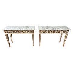 Fine Pair of 18th Century French Neoclassical Giltwood Marble Top Consoles