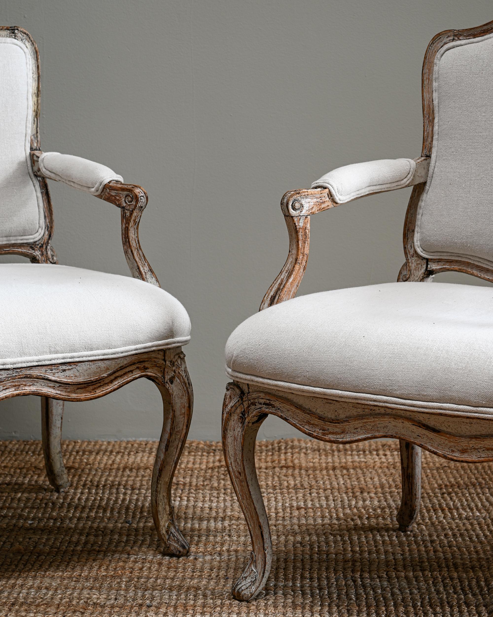 Hand-Crafted Fine Pair of 18th Century French Rococo Armchairs