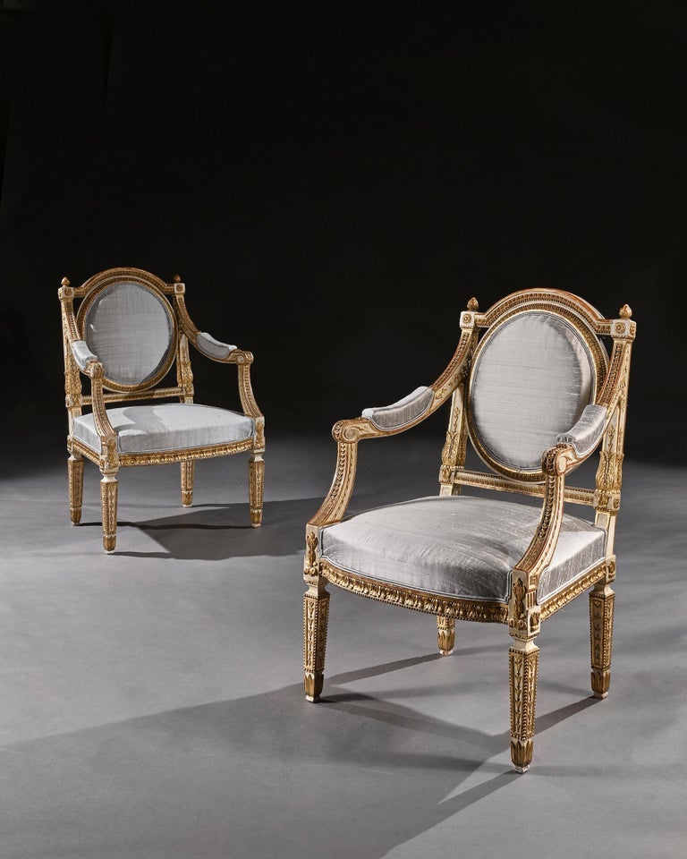 Fine Pair of 19th Century Decorative Italian Painted and Parcel Gilt ...