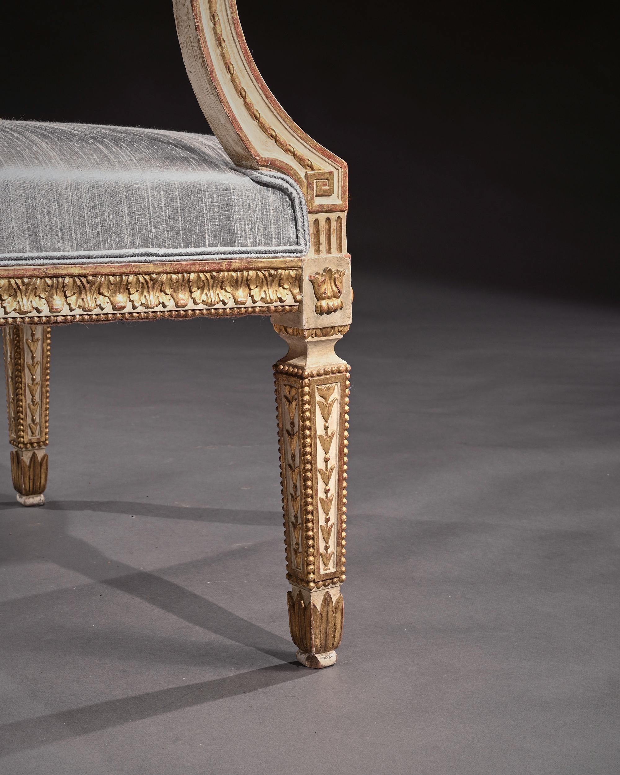 Fine Pair of 19th C Decorative Italian Painted and Parcel Gilt Armchairs of Neo- For Sale 3