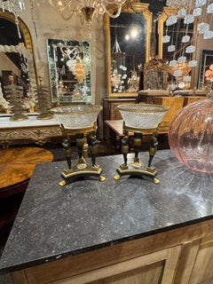 Magnifique paire du XIXe siècle Centres de table en bronze et cristal de l'Empire français