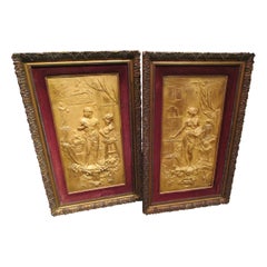 Fine Pair of 19th C Gilt Bronze Relief Plaques by Karl Sterrer 'Austrian 1844'