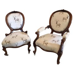 Fine Pair of 19th Century Antique Victorian Carved Walnut Chairs