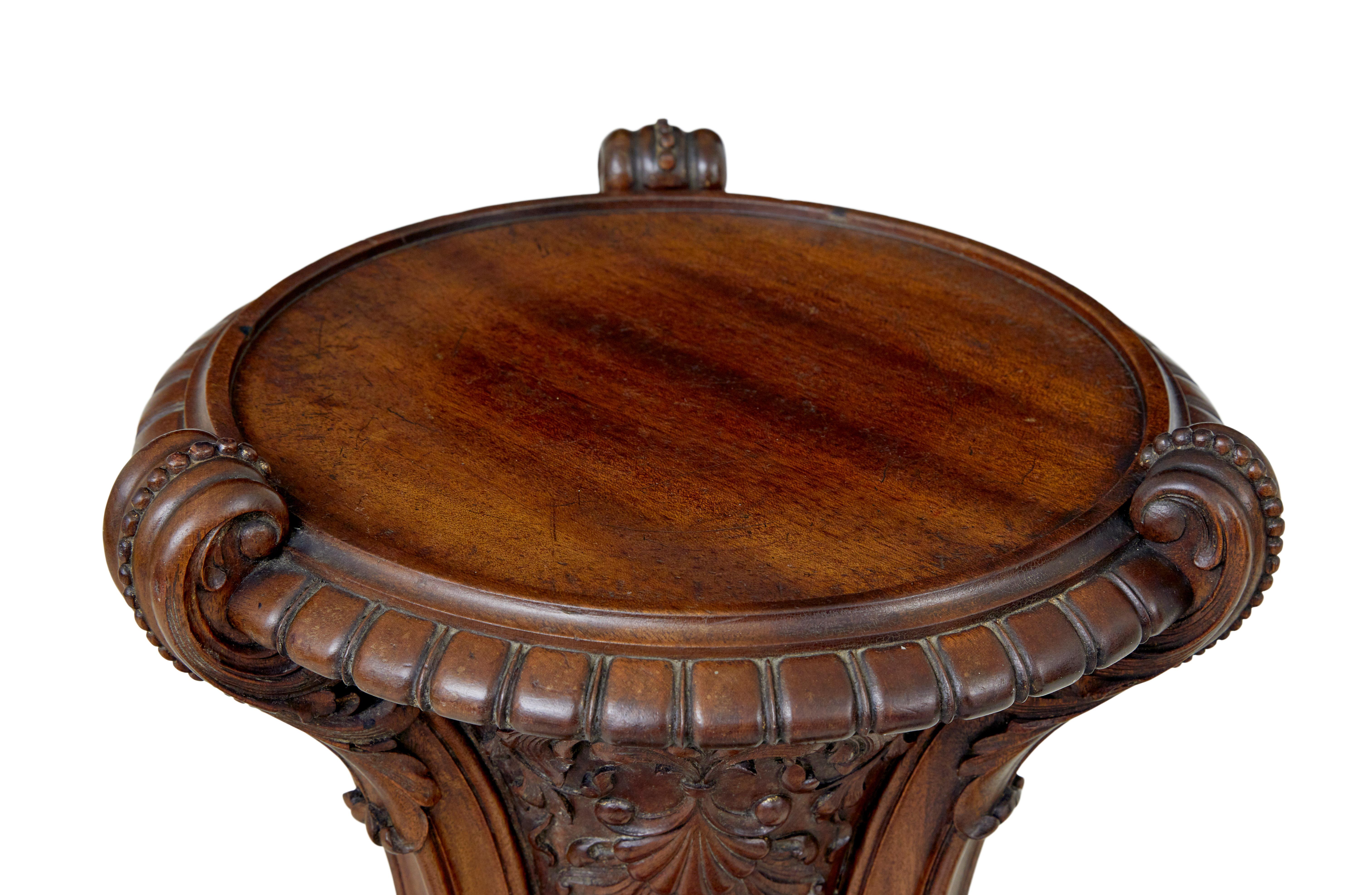 Mahogany Fine pair of 19th century carved mahogany torcheres by Morison & Co For Sale