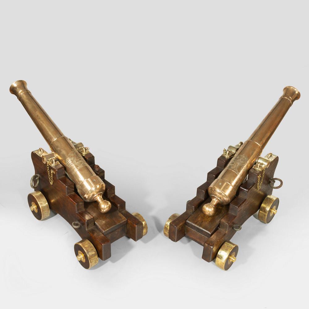 Fine pair of mid-19th century English bronze cannon with tapering 41