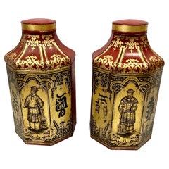 Fine Pair of 19th Century English Regency Chinoiserie Tole Tea Cannisters