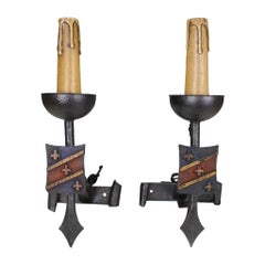 Fine Pair of 19th Century French Architectural Cast Iron Twin-Arm Wall Lights, c