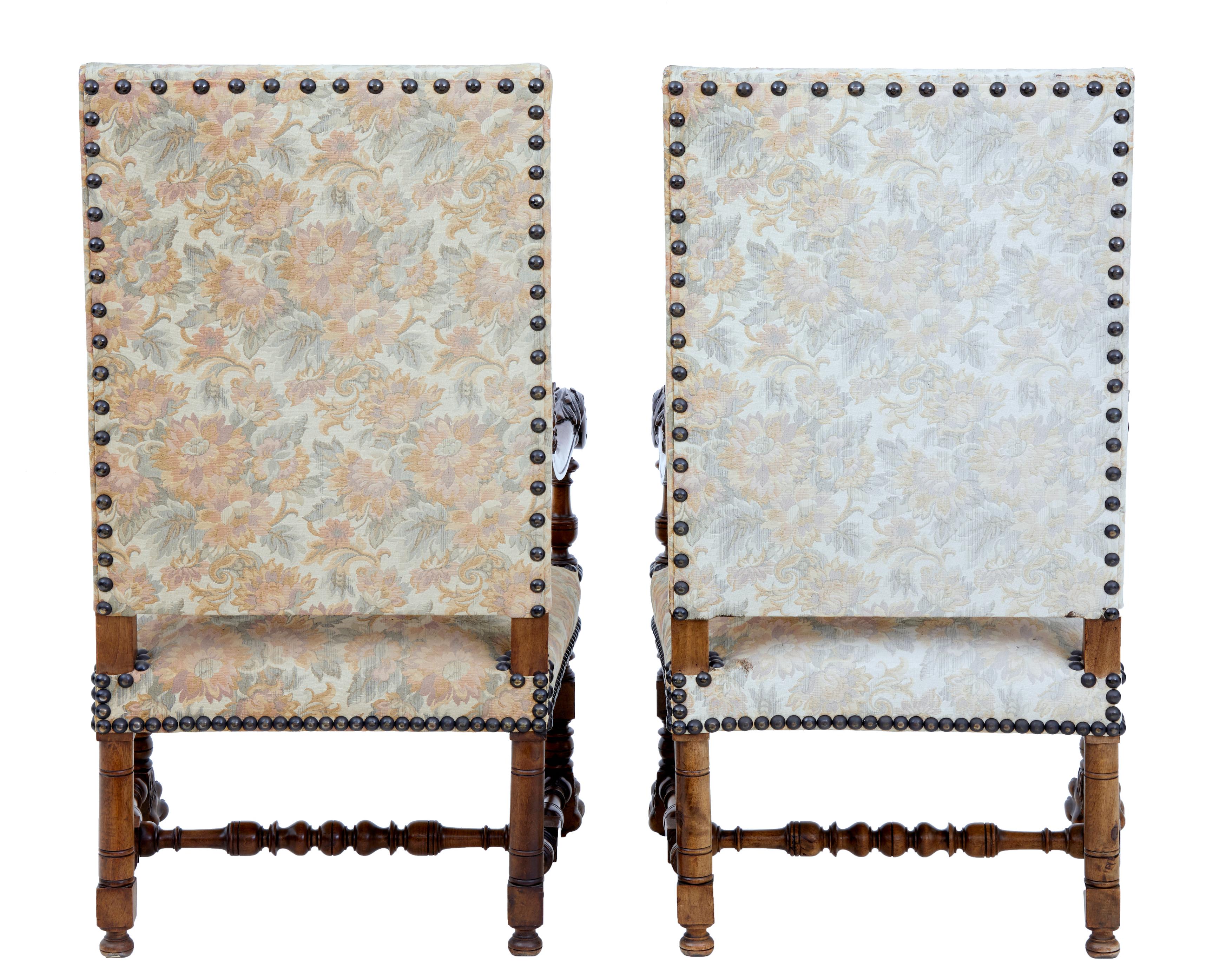 Fine Pair of 19th Century French Carved Walnut Armchairs 2