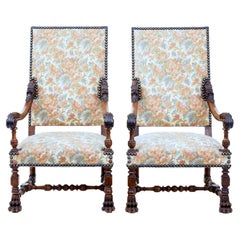 Fine Pair of 19th Century French Carved Walnut Armchairs