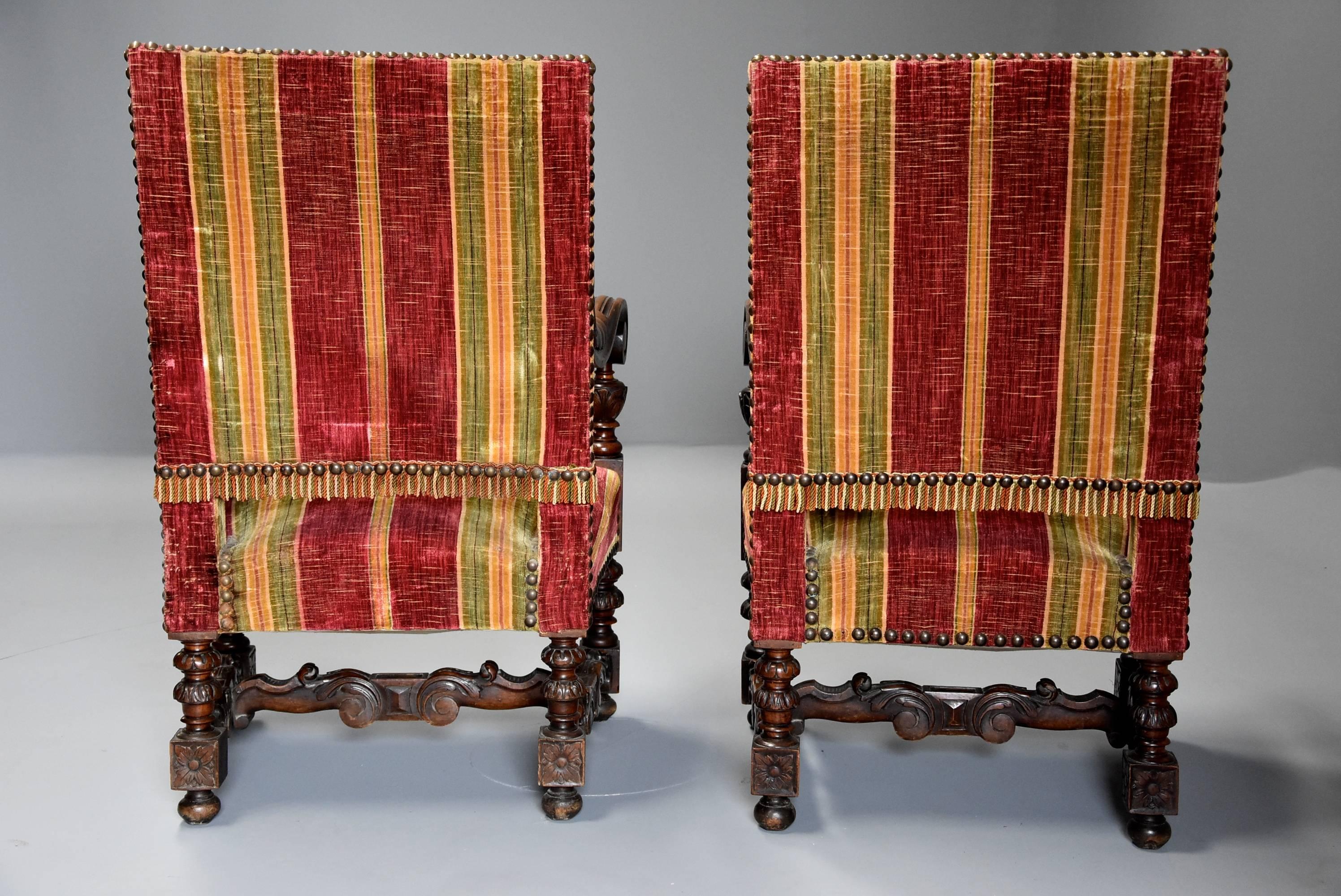 Fine Pair of 19th Century French Walnut Open Armchairs in the Baroque Style For Sale 9