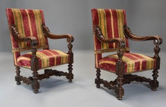 Fine Pair of 19th Century French Walnut Open Armchairs in the Baroque Style