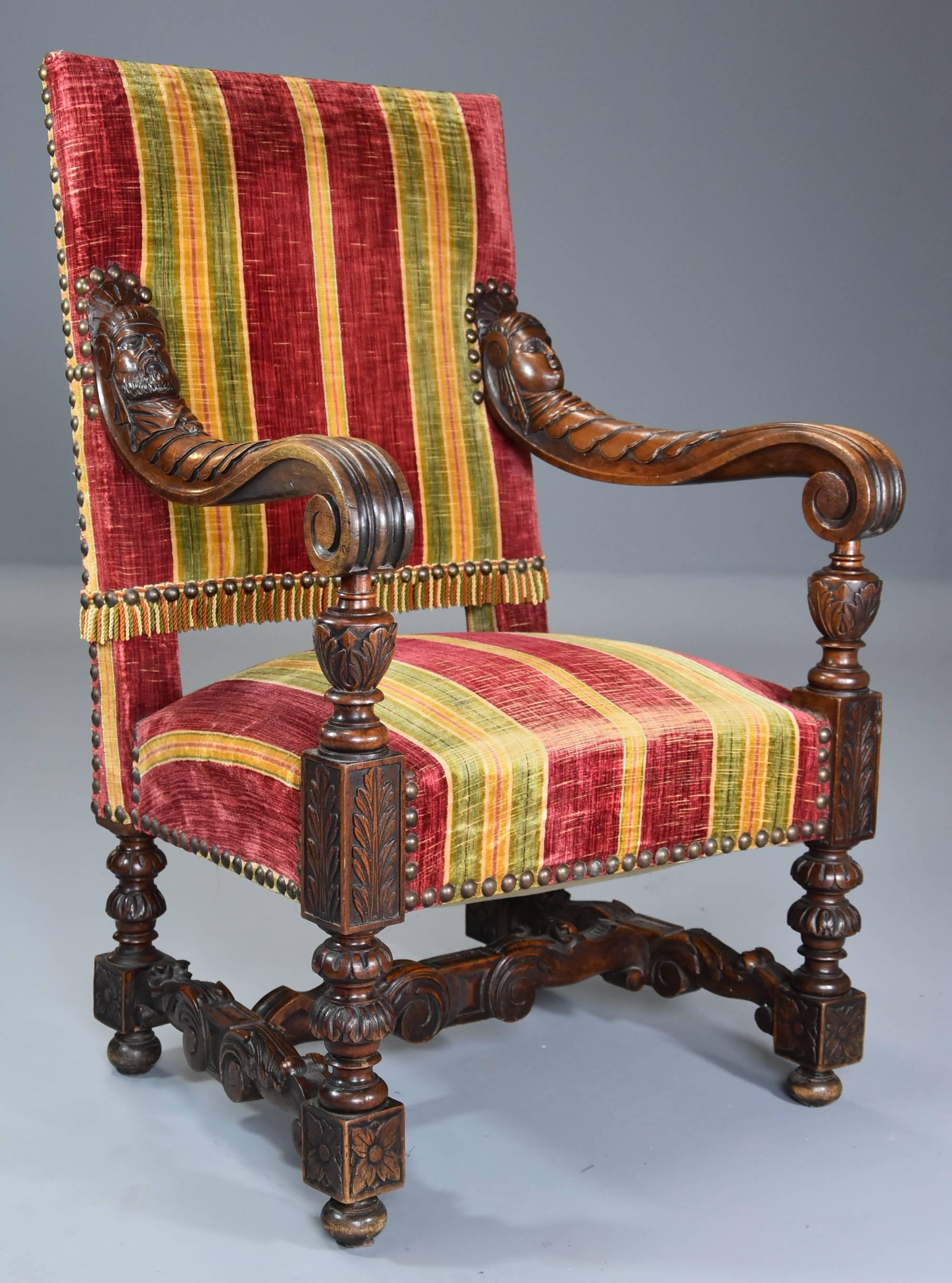 Fine Pair of 19th Century French Walnut Open Armchairs in the Baroque Style For Sale 3
