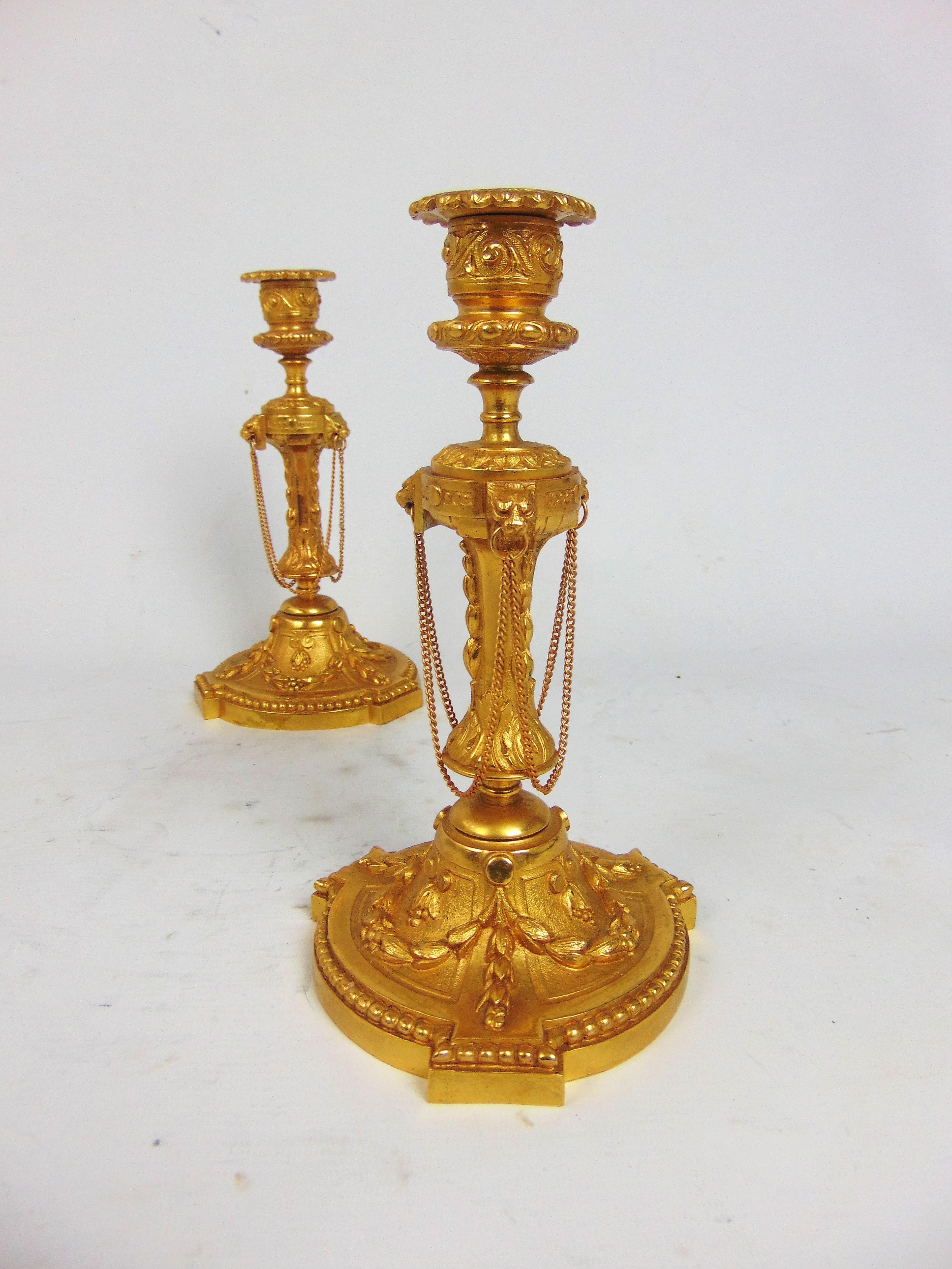 Empire Fine Pair of 19th century Gilt Bronze Candlesticks