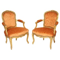 Fine Pair of 19th Century Louis XV Style Giltwood Armchairs