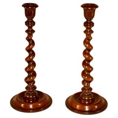 Fine Pair of 19th Century of Barley Twist Candlesticks