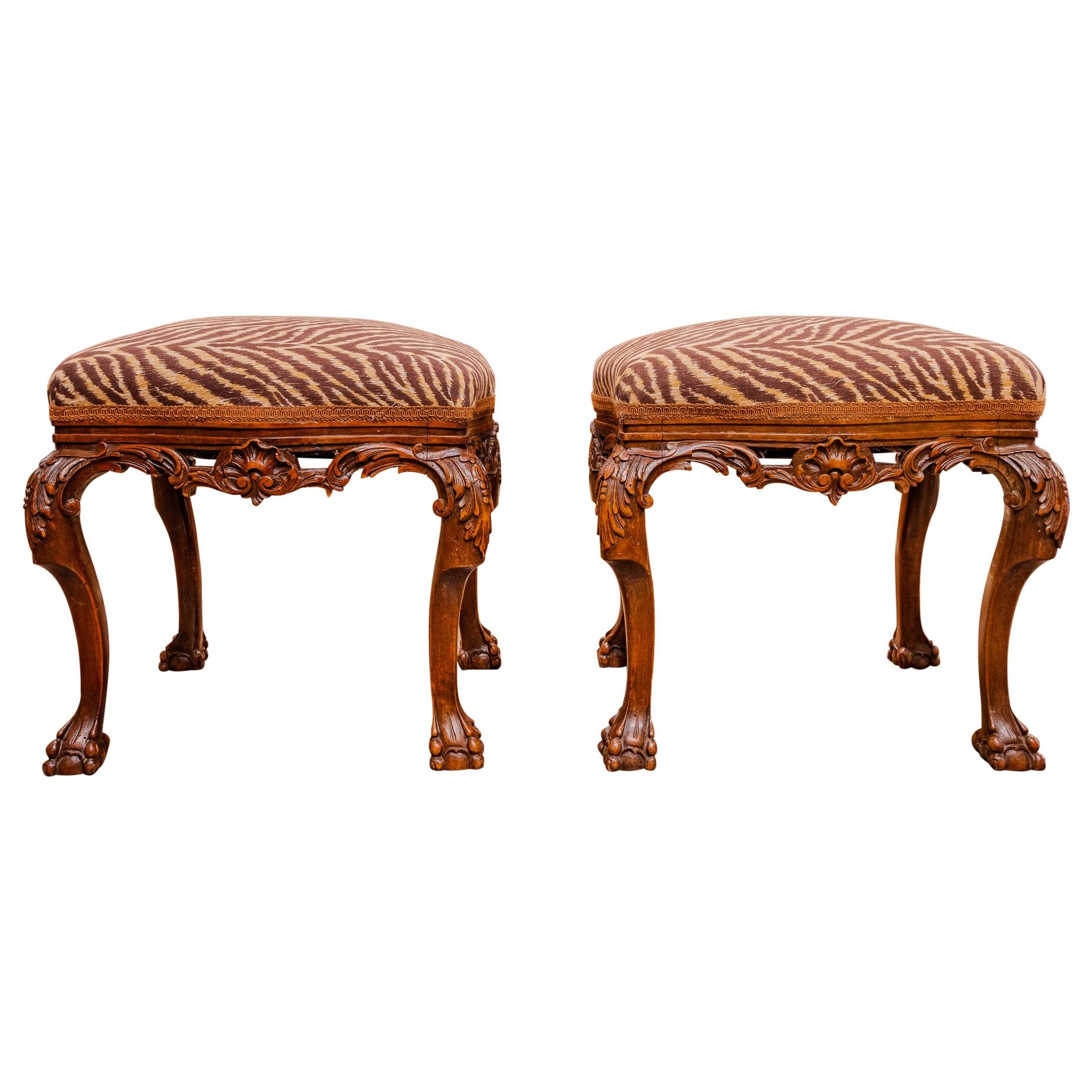 19th Century Pair Of Walnut Stools For Sale at 1stDibs