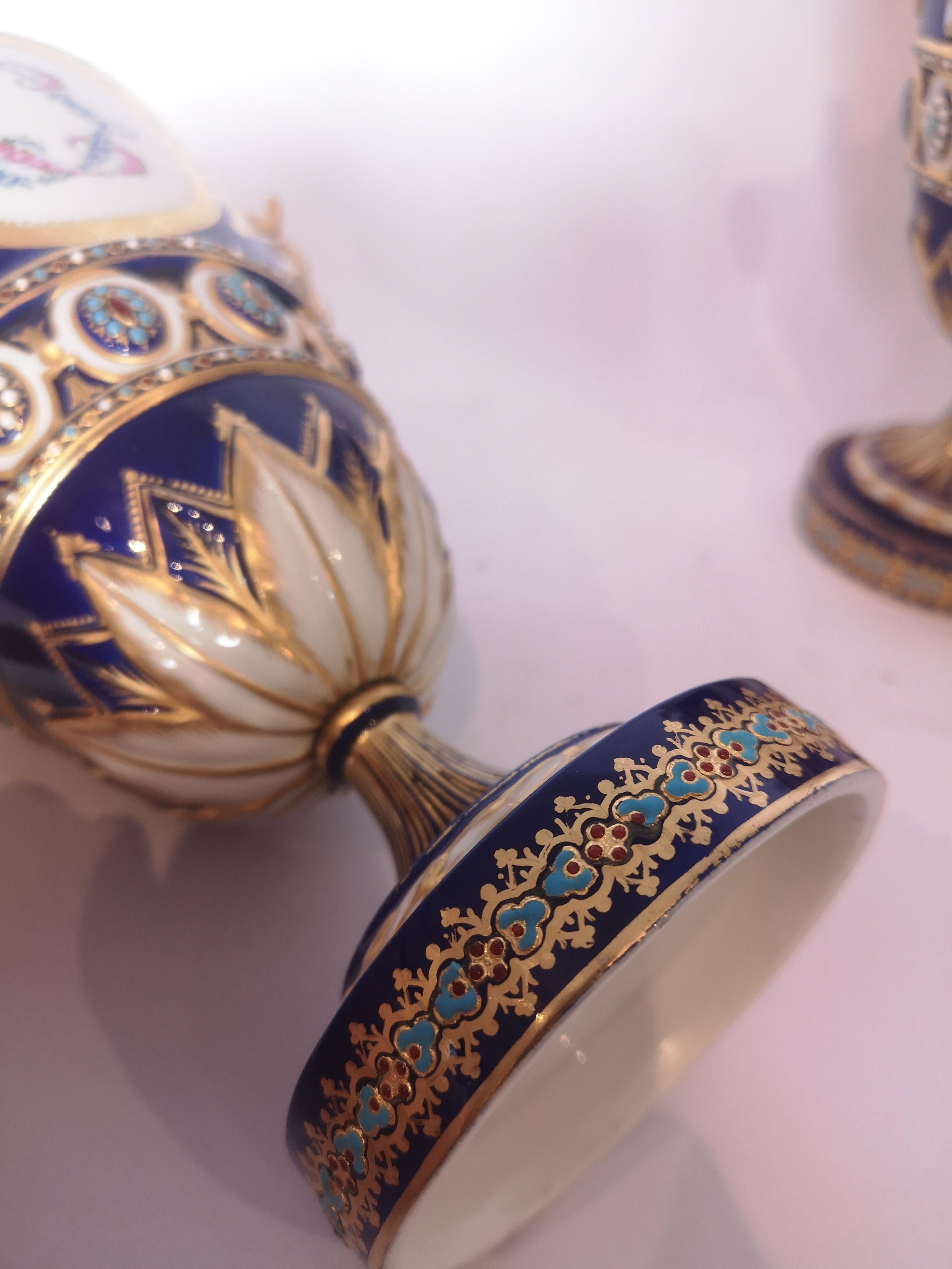 Fine Pair of 19th Century Sevres Vases Marie Antoinette Louis XVI For Sale 8