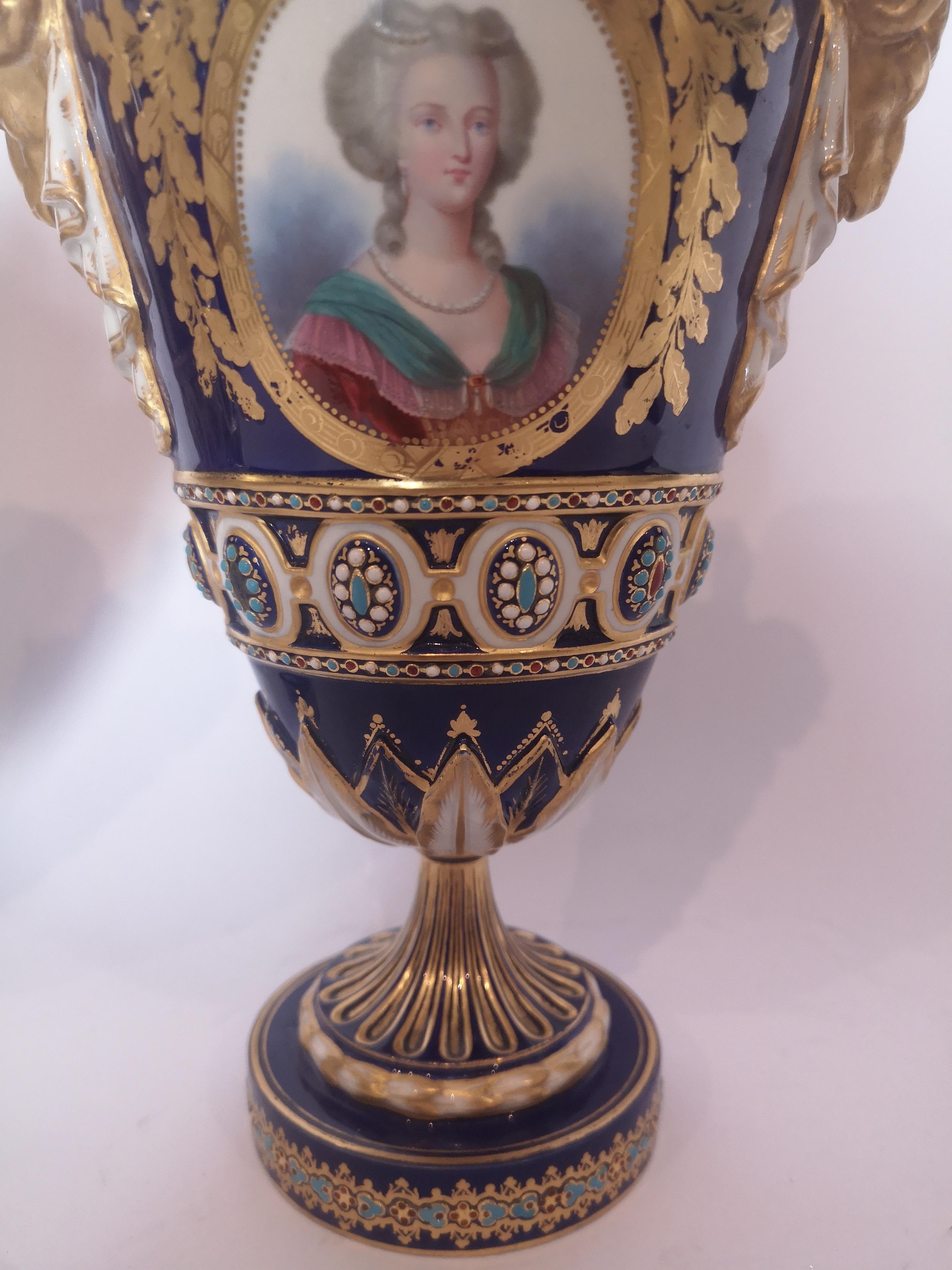 Porcelain Fine Pair of 19th Century Sevres Vases Marie Antoinette Louis XVI For Sale