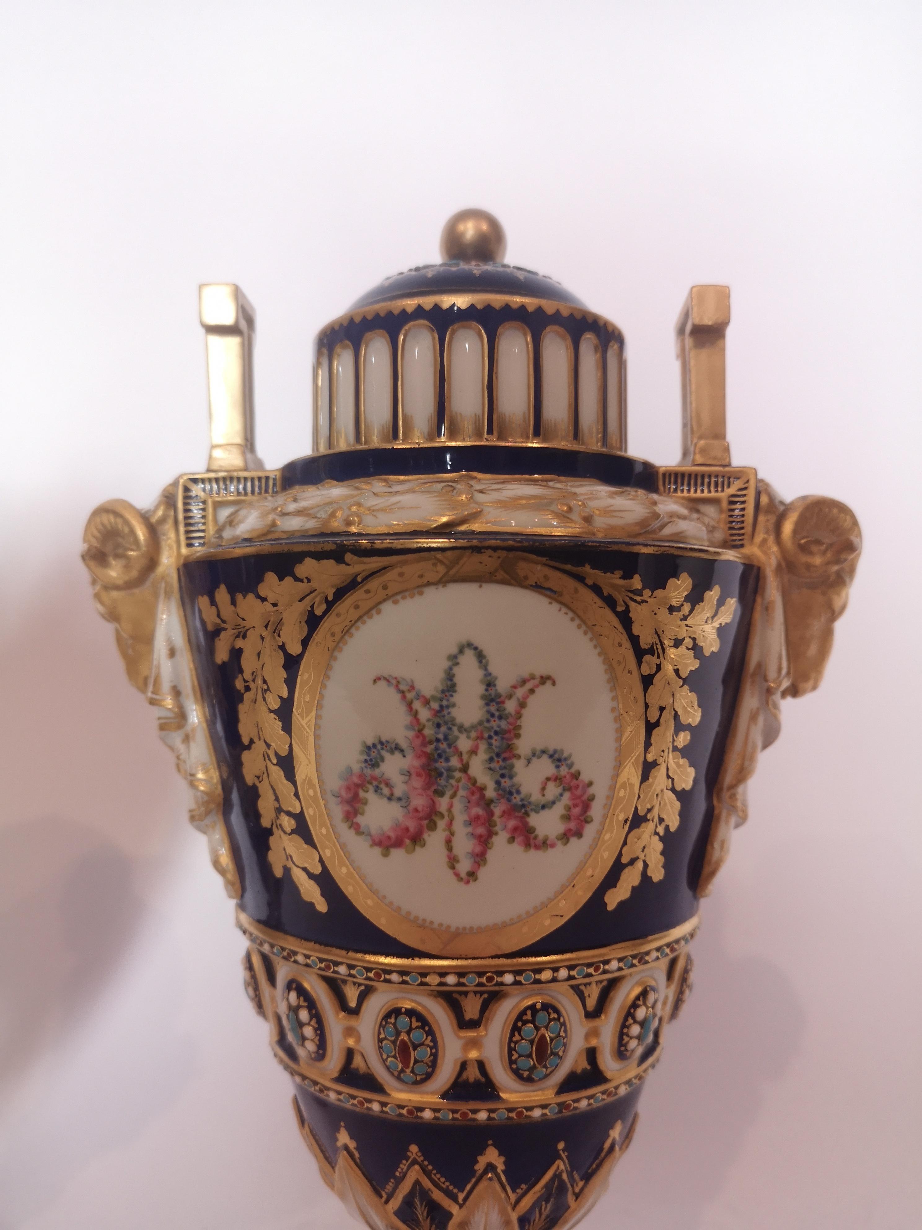Fine Pair of 19th Century Sevres Vases Marie Antoinette Louis XVI For Sale 2