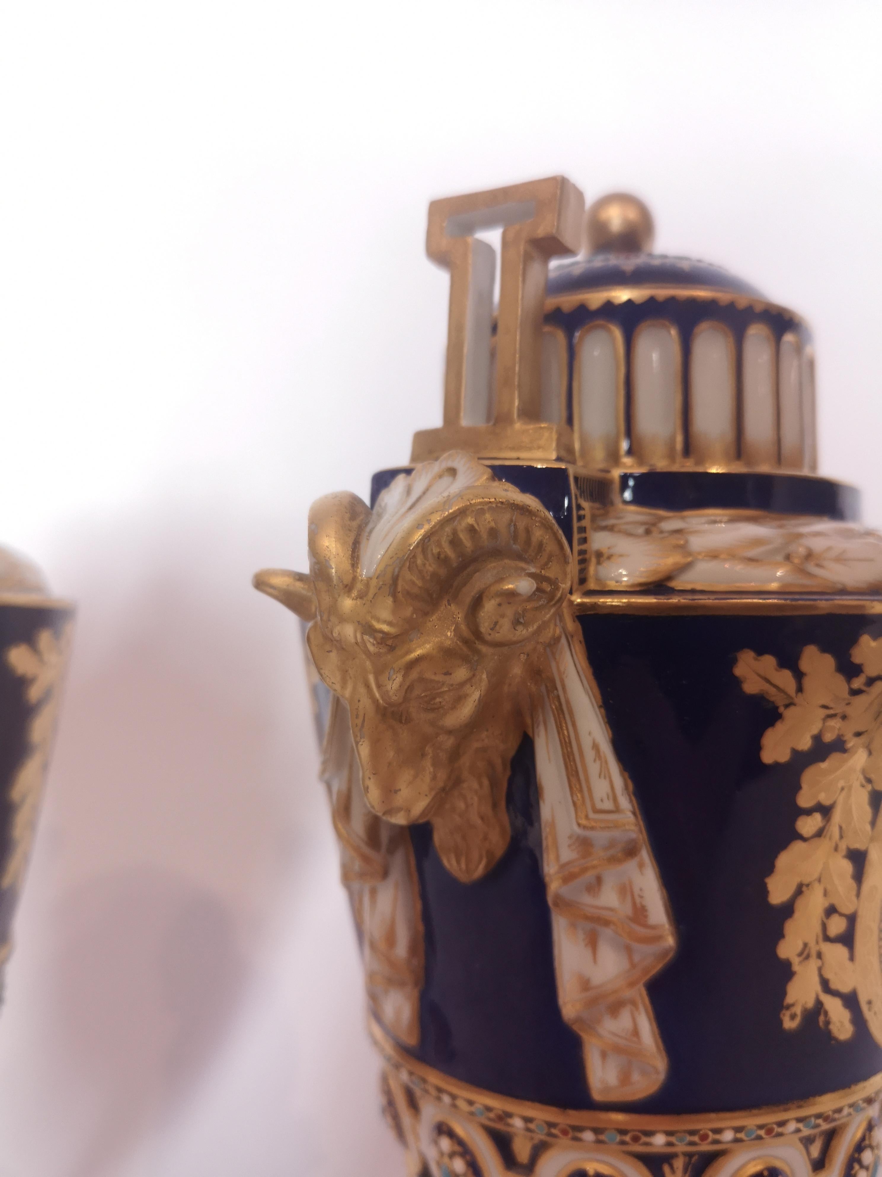 Fine Pair of 19th Century Sevres Vases Marie Antoinette Louis XVI For Sale 4