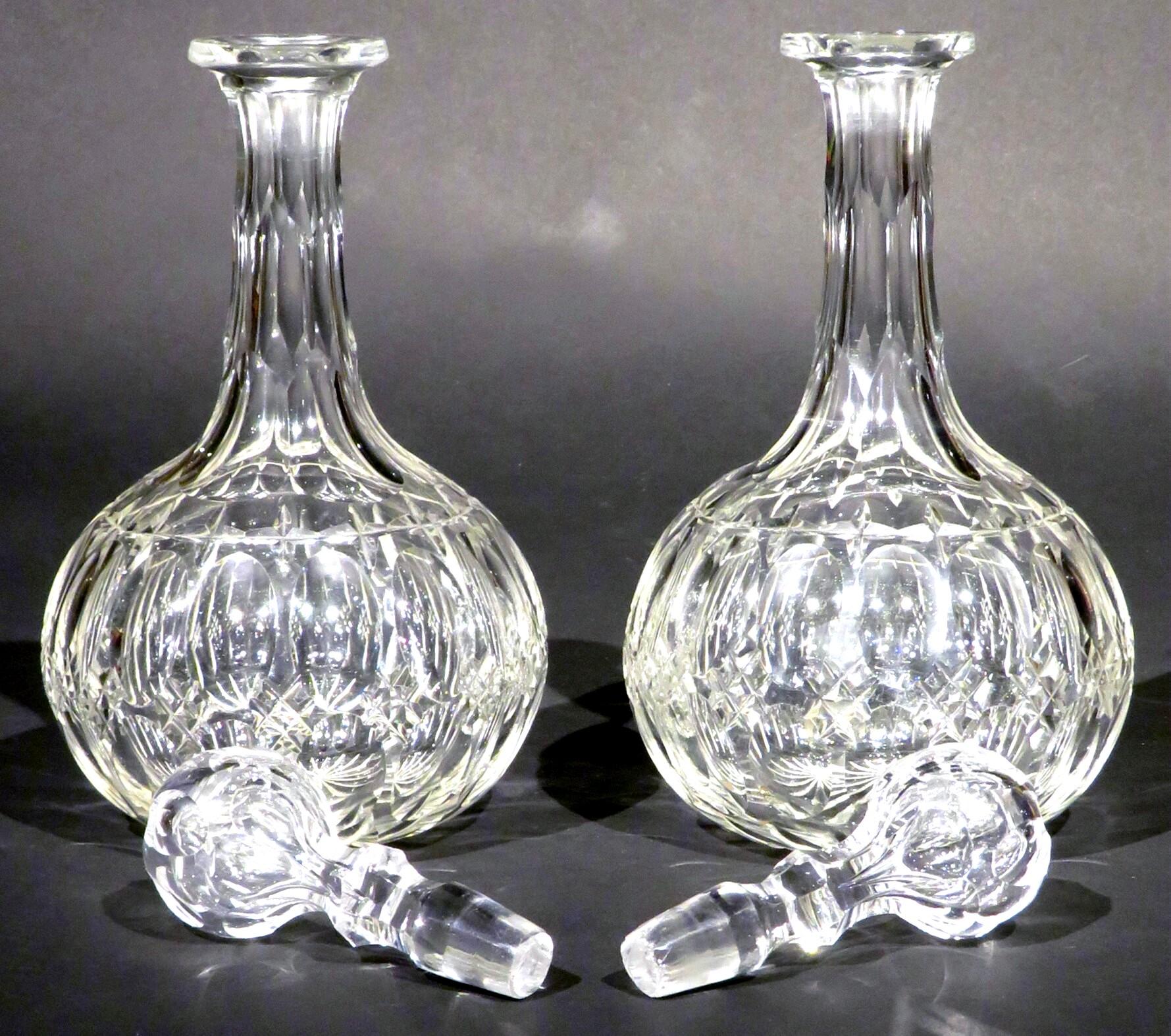 Victorian Fine Pair of 19th Century Shaft & Globe Cut Glass Decanters, England circa 1880 For Sale