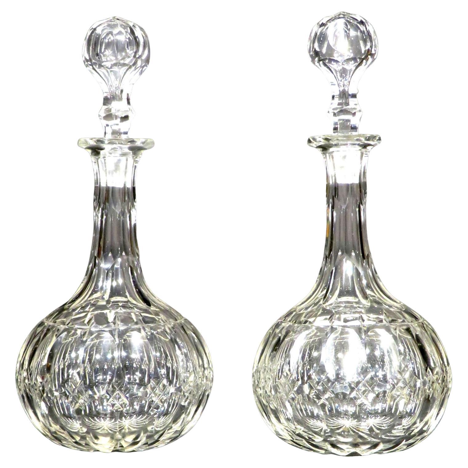 Fine Pair of 19th Century Shaft & Globe Cut Glass Decanters, England Circa 1880