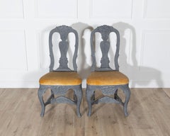 Fine Pair of 19th Century Swedish Rococo Chairs in Black Paint
