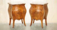 FINE PAiR OF ANTIQUE 1880 ITALIAN MARBLE TOP BOMBE NIGHTSTAND SIDE TABLE CHEST