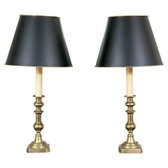 Fine Pair Of Antique 19th C. Brass Candlesticks, Mounted As Table Lamps