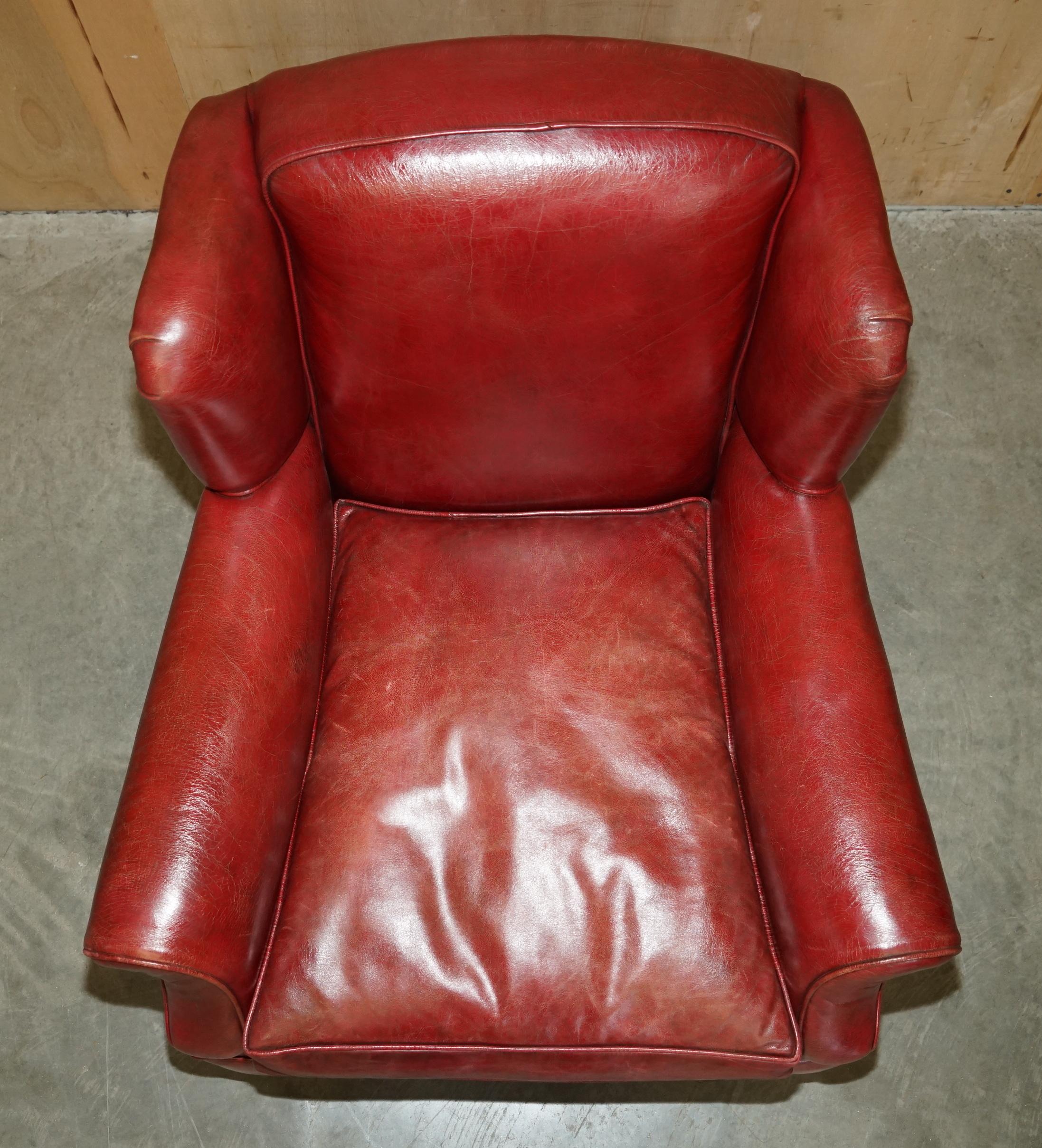 FINE PAIR OF ANTIQUE ART DECO 1920's BORDEAUX LEATHER DEEP WING CLUB ARMCHAIRS For Sale 8