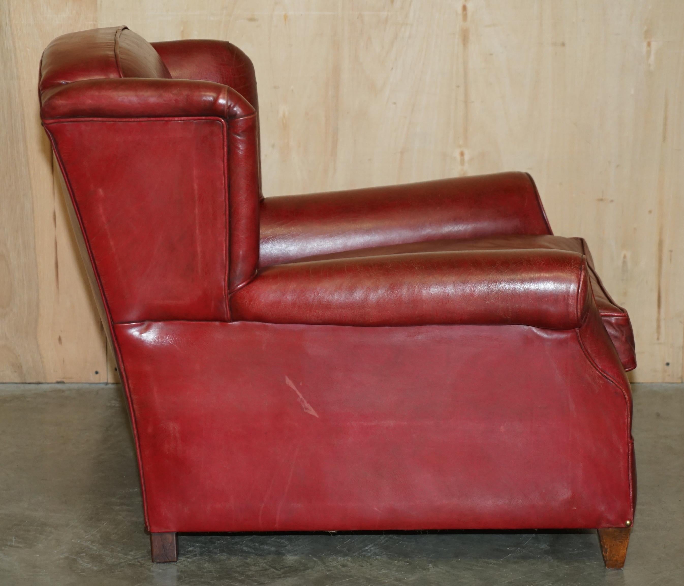 FINE PAIR OF ANTIQUE ART DECO 1920's BORDEAUX LEATHER DEEP WING CLUB ARMCHAIRS For Sale 10