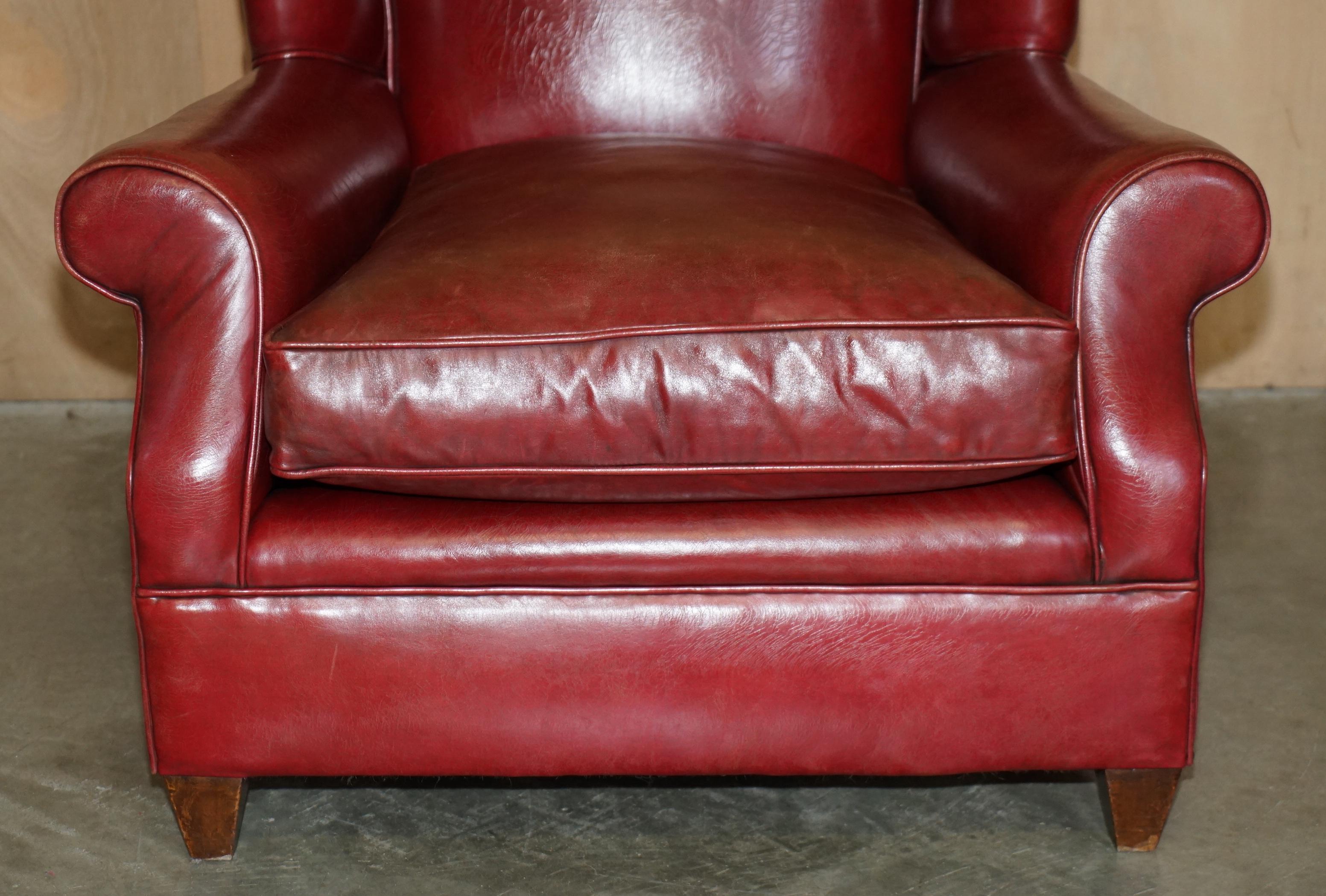 Leather FINE PAIR OF ANTIQUE ART DECO 1920's BORDEAUX LEATHER DEEP WING CLUB ARMCHAIRS For Sale