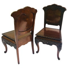 Fine Pair of Antique Carved Chinese Hall Chairs