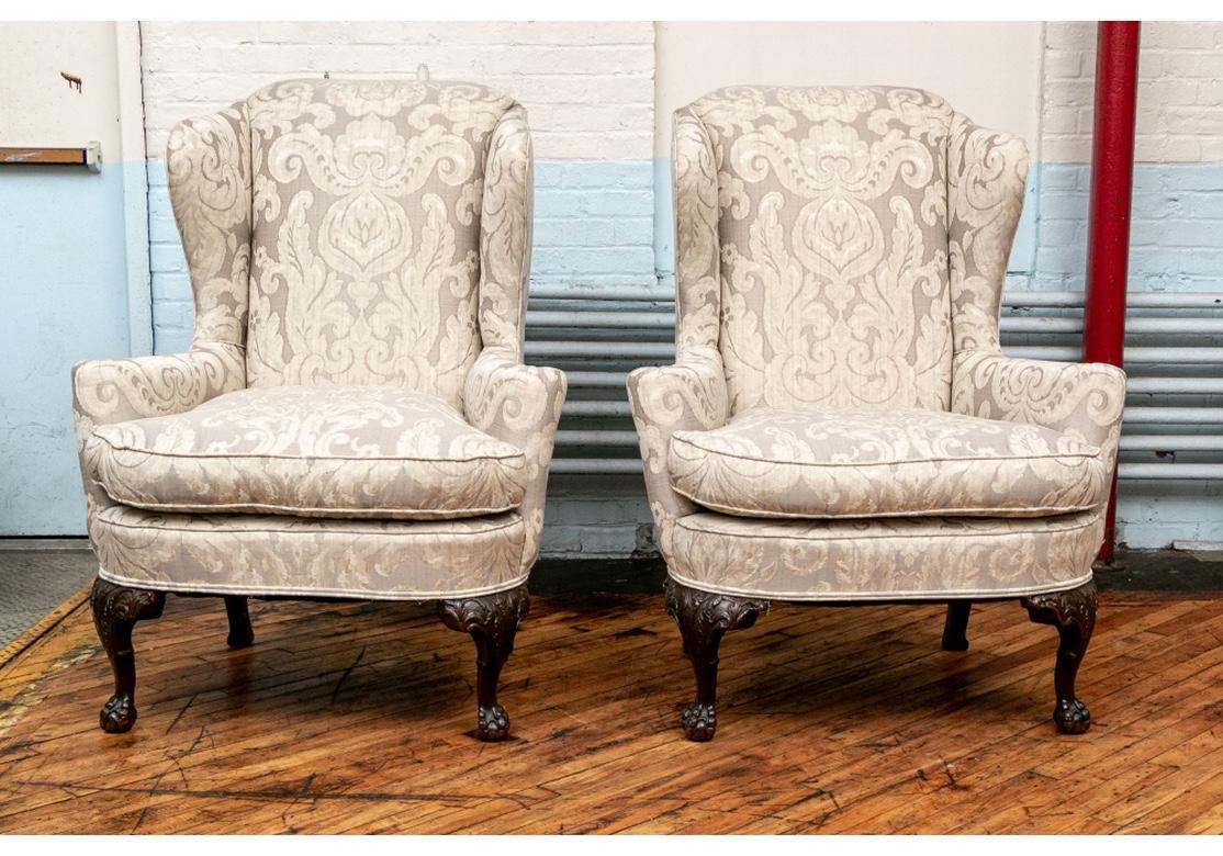 Fine Pair of Antique Carved Wing Chairs 1