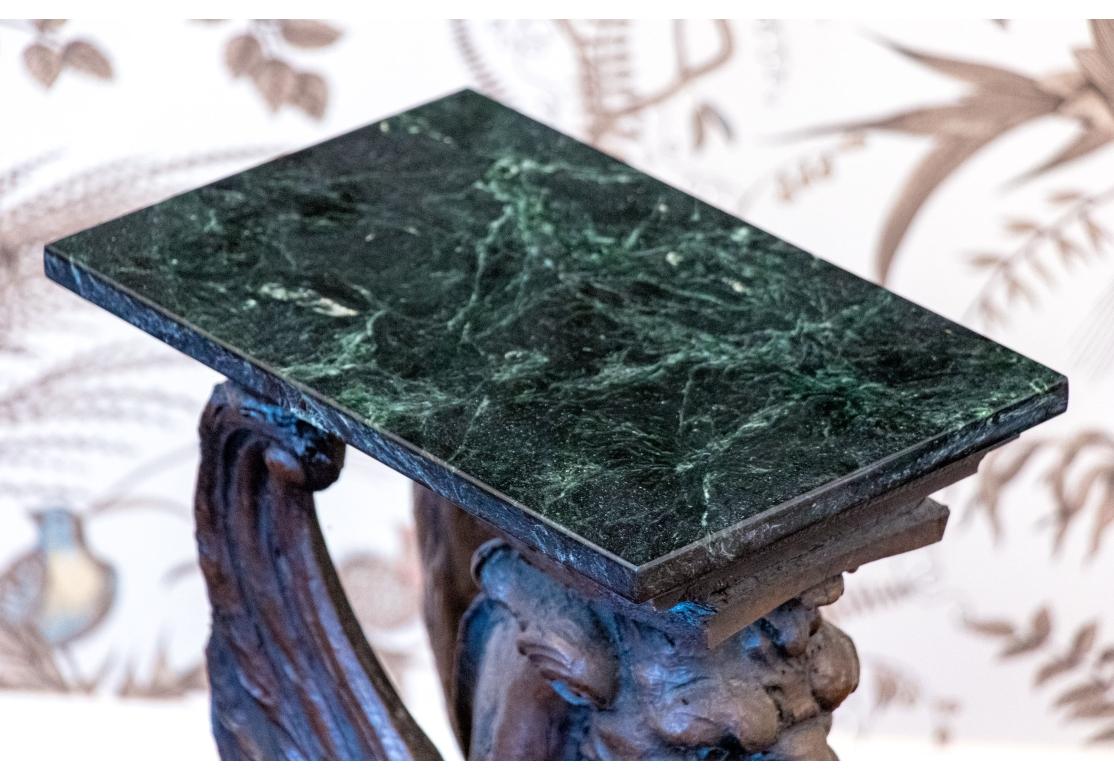 Fine Pair Of Antique Carved Wood Griffin Form Marble Top Side Tables For Sale 7