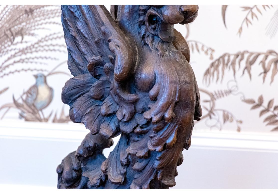 Neoclassical Fine Pair Of Antique Carved Wood Griffin Form Marble Top Side Tables For Sale