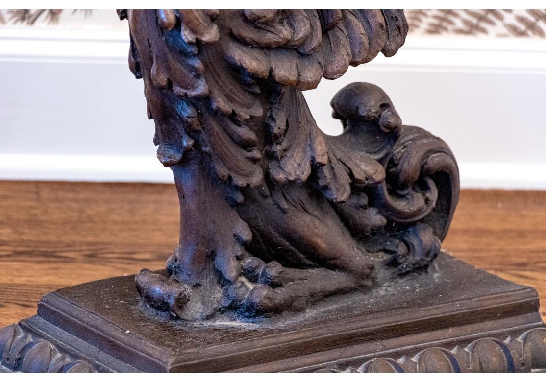 20th Century Fine Pair Of Antique Carved Wood Griffin Form Marble Top Side Tables For Sale