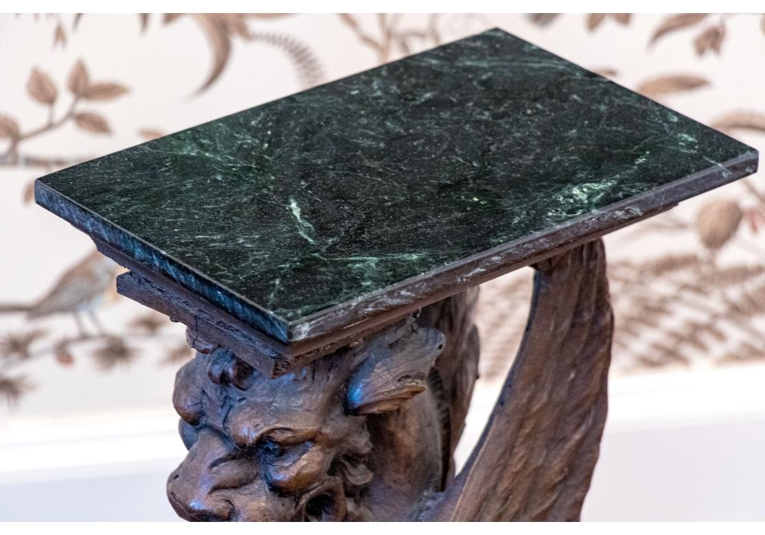 Fine Pair Of Antique Carved Wood Griffin Form Marble Top Side Tables For Sale 2