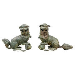 Fine Pair of Antique Chinese Cast Bronze Foo Lion Incense Burners