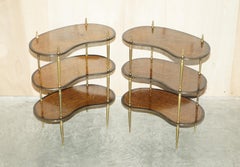 Fine Pair of Antique Continental Three Tier Kidney Shaped Brass Etagere Tables