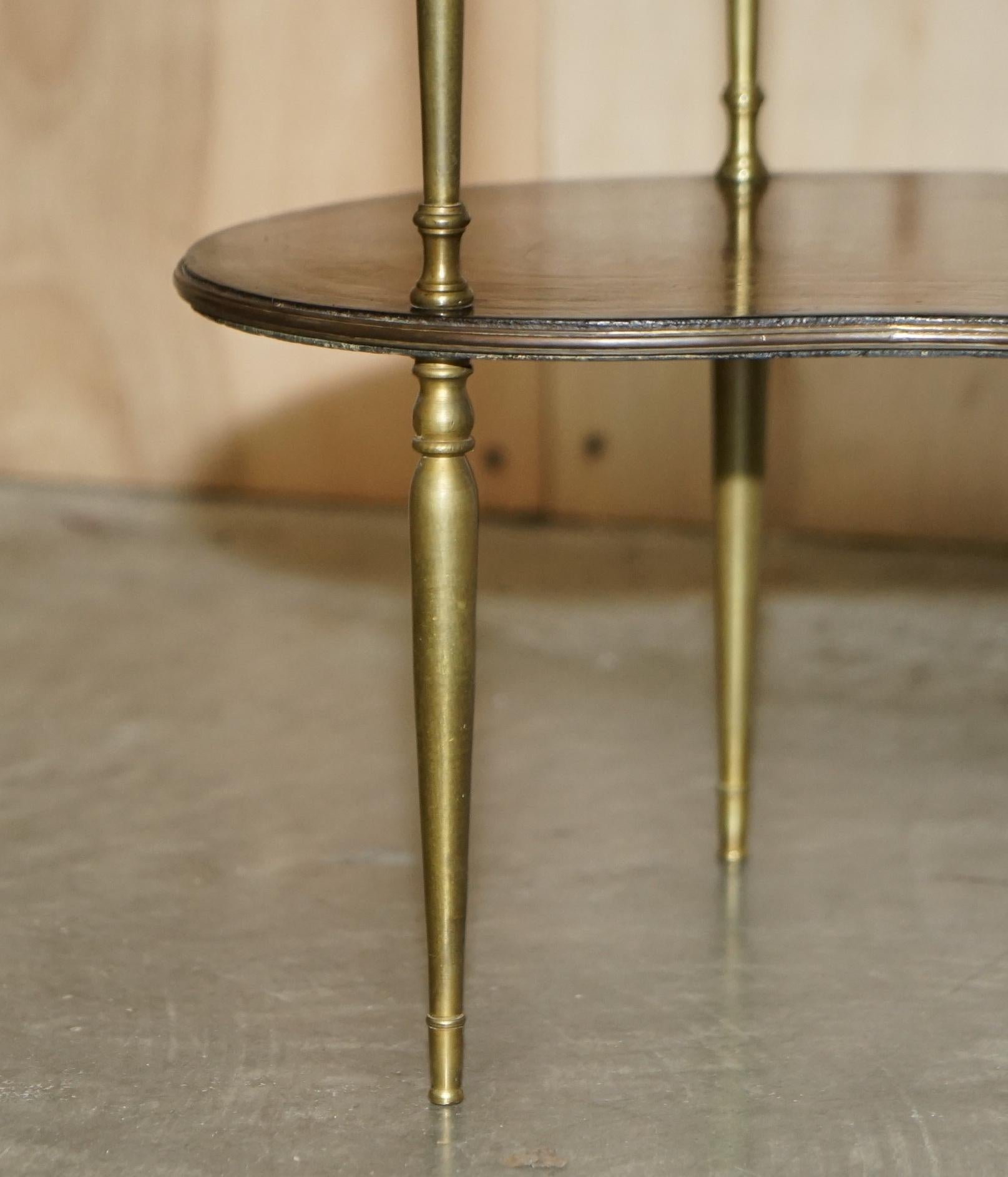 Fine Pair of Antique Continental Three Tier Kidney Shaped Brass Etagere Tables For Sale 2
