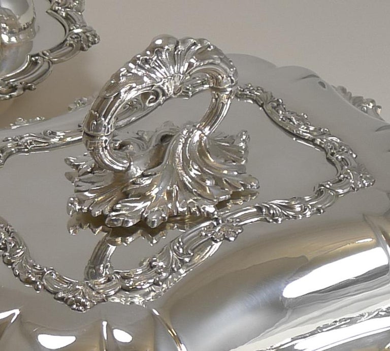 Fine Pair of Antique English Entree Dishes in Silver Plate by Walker